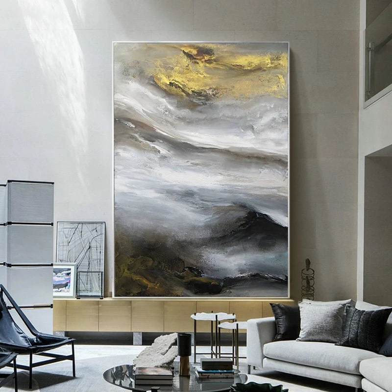 Ocean Handmade Grey Entryway Abstract Canvas Wall Art 0MBA3